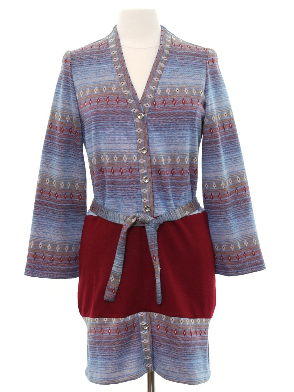 Vintage 1970s NPC Fashions Knit Mini Dress Bell Sleeve Belted Women's Small